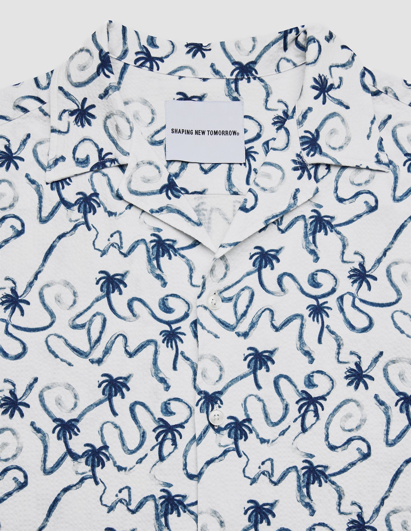 Seersucker Short Sleeve Shirt Navy Palms